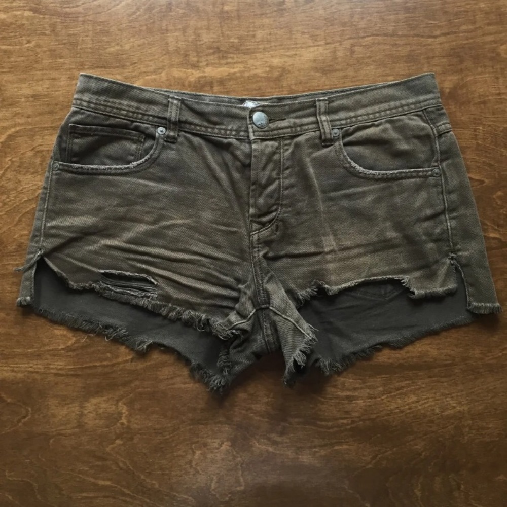Free People Raw Hem denim cutoff shorts green 28